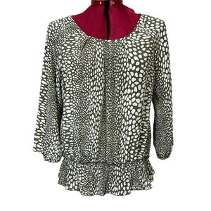 Vero Moda raglan sleeve animal  print scoop neck blouse lower shirred flounce